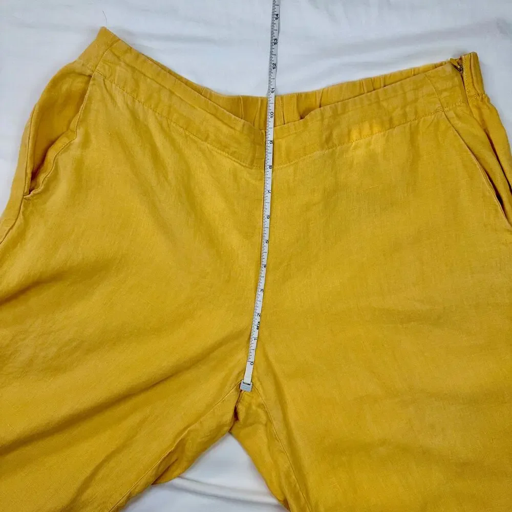 J Jill Love Linen Wide Leg Capri Pant Mustard Sun Yellow Women’s Medium Boho - Picture 10 of 16
